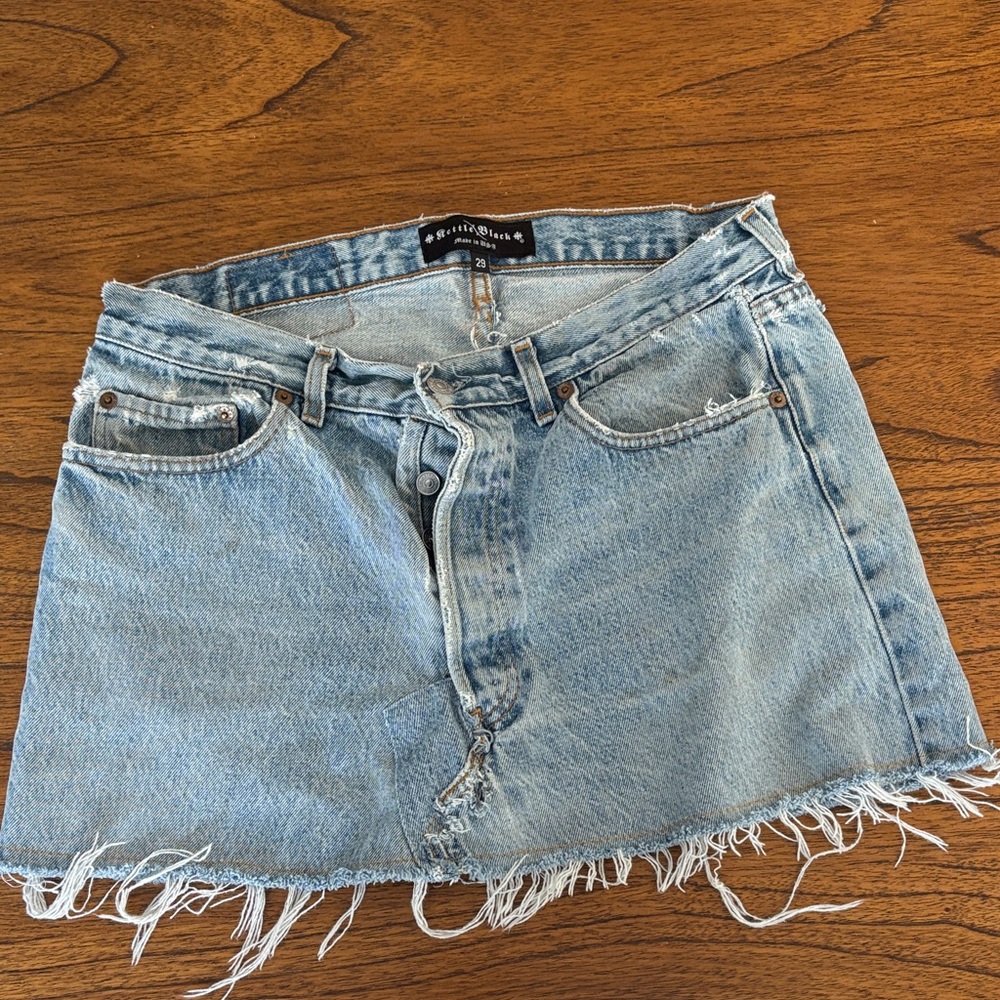 Light Blue Frayed Repurposed Levi’s Mini Skirt